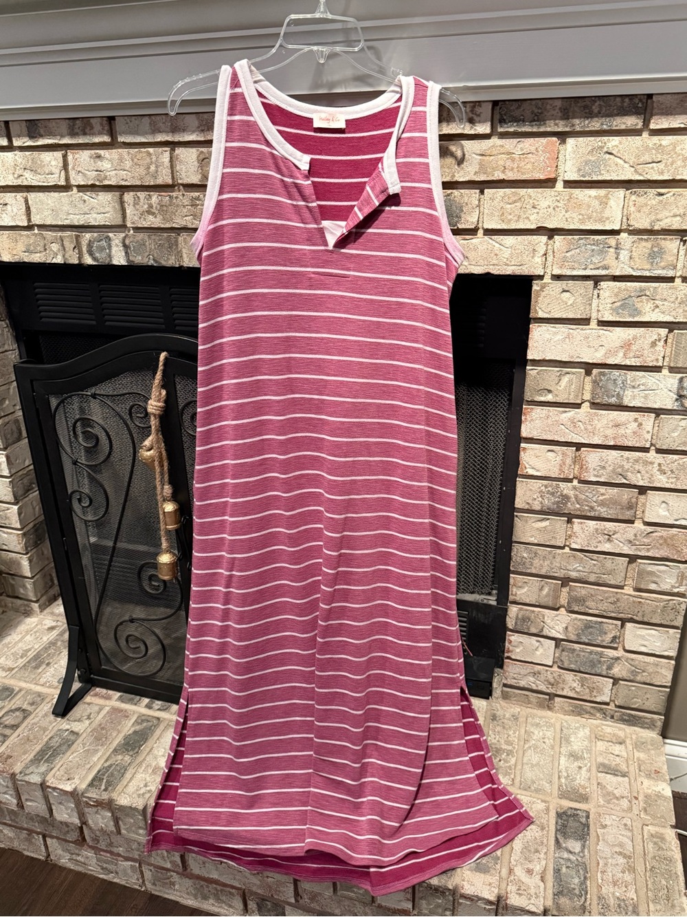 Stripe long maxi dress, pink/white, size Large, EUC
